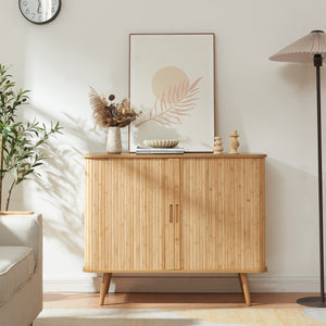 Mobile Contenitore Nordkapp con 2 Ante Scorrevoli in Bambù 100 x 40 x 80 cm - Color Naturale [en.casa]