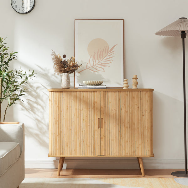 Mobile Contenitore Nordkapp con 2 Ante Scorrevoli in Bambù 100 x 40 x 80 cm - Color Naturale [en.casa]