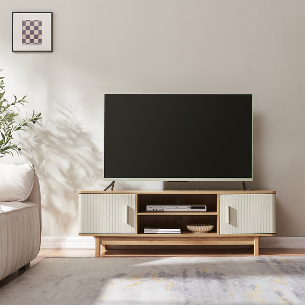 Mobile TV Ferrersp con 2 ante 140x40x45 cm effetto quercia/colore sabbia [en.casa]