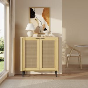 Credenza Bassa Lukhomso Ante con Inserto Intreccio 83x80x40 cm Effetto Rovere [en.casa] 