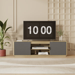 Mobile Porta TV Trömi a 2 Ante e Vani Aperti 150 x 40 x 43 cm - Effetto Rovere/Grigio [en.casa]