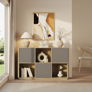 Credenza Trömi Mobile Buffet a 3 Ante e 6 Scomparti 75 x 120 x 30 cm - Effetto Rovere/Grigio [en.casa]