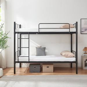 Letto a castello in metallo Berimma con 2 materassi 90x200 cm Nero [en.casa]