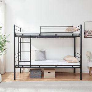 Letto a castello in metallo Bevapis con 2 materassi 90x200 cm Nero [en.casa]