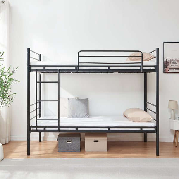 Letto a castello in metallo Bevapis con 2 materassi 90x200 cm Nero [en.casa]