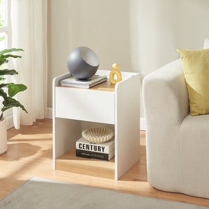 Comodino Kuorshare 55x42x37 cm Bianco/effetto quercia [en.casa]