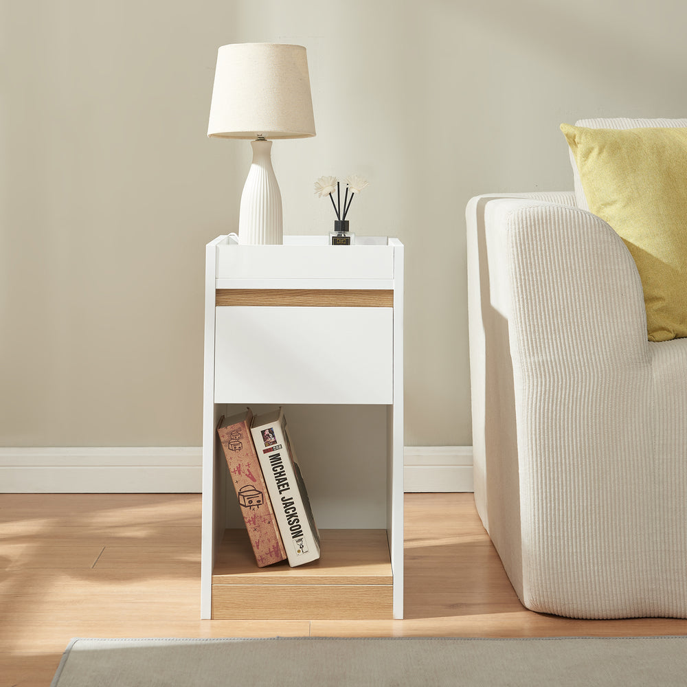 Comodino Lure 55x30x35 cm Bianco/effetto quercia [en.casa]