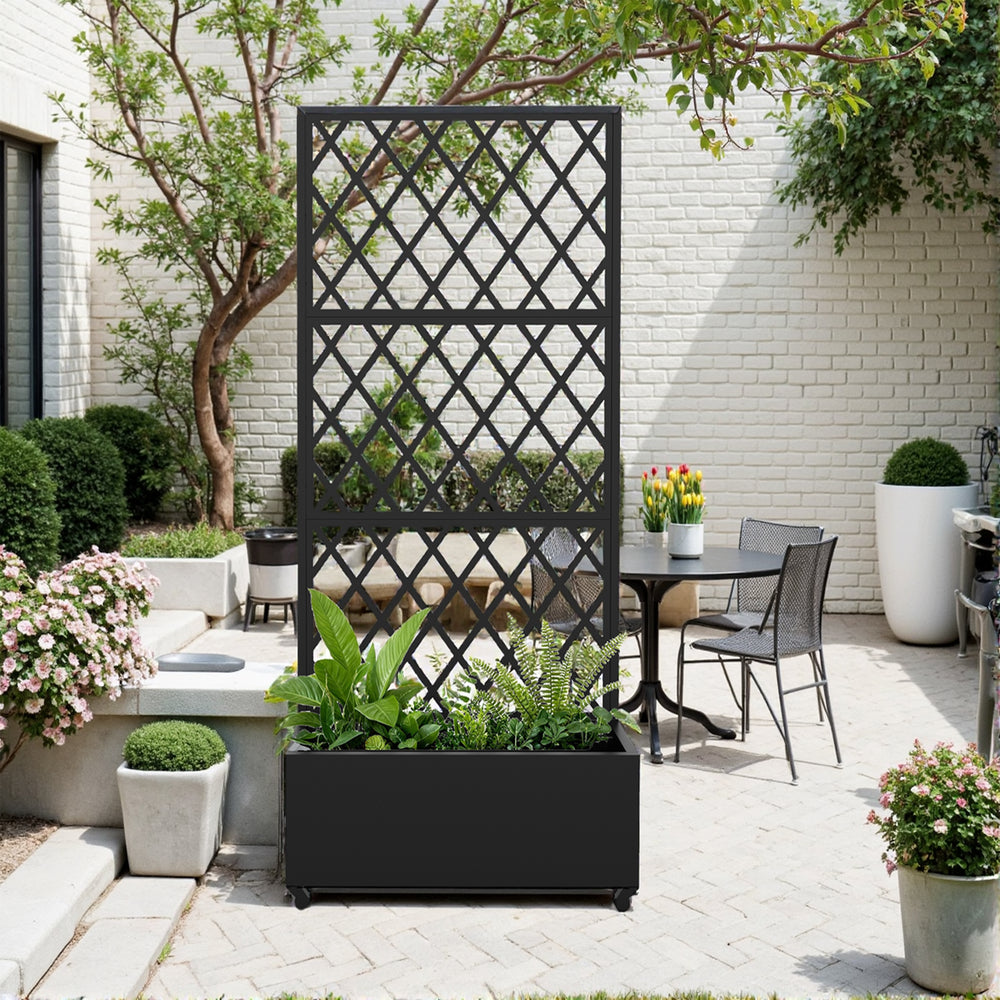 Parete divisoria Malja con fioriera in acciaio 190x82x38 cm Nero [casa.pro]