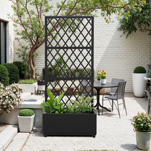 Parete divisoria Malja con fioriera in acciaio 190x82x38 cm Nero [casa.pro]