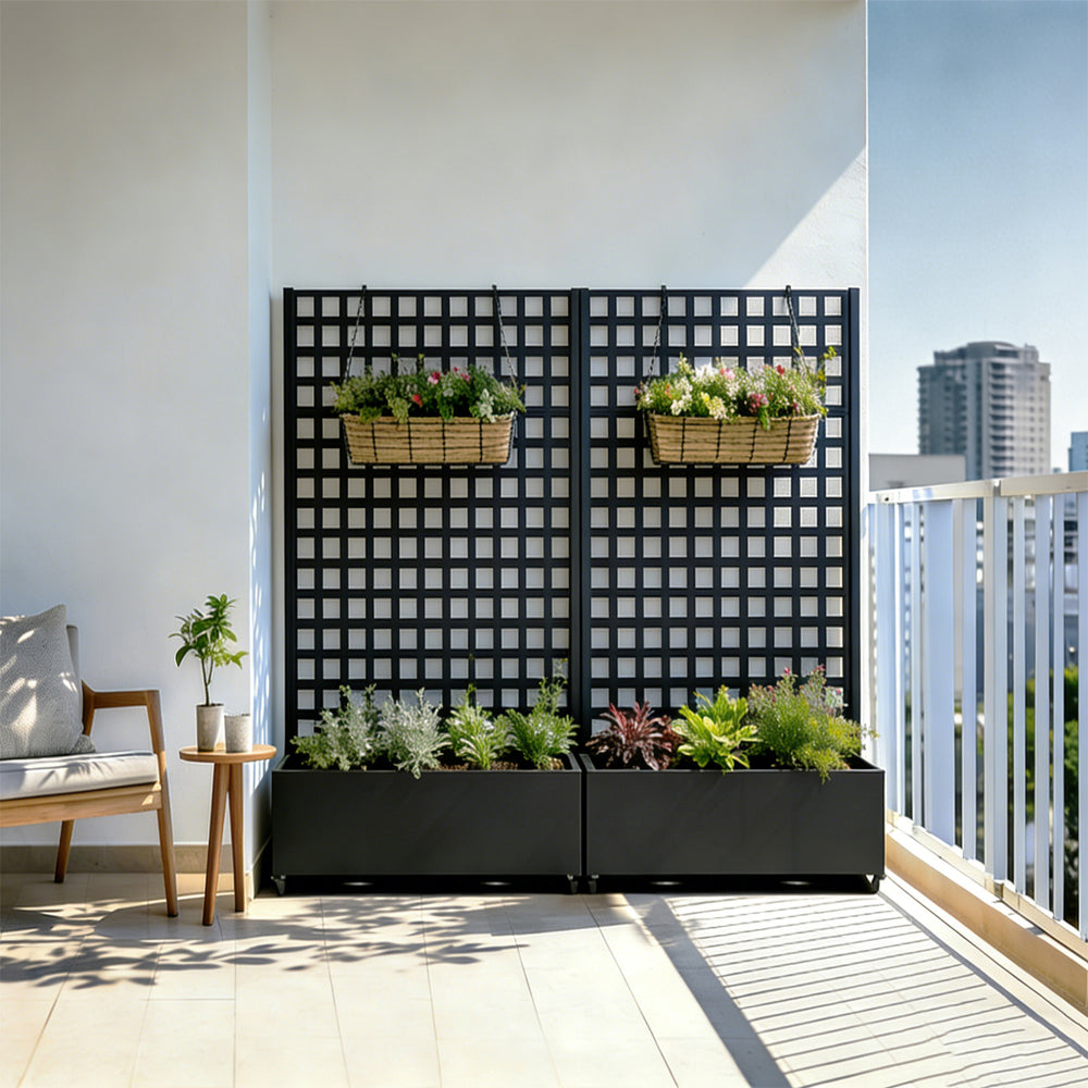 Parete divisoria Toma con fioriera in acciaio 190x82x38 cm Nero [casa.pro]