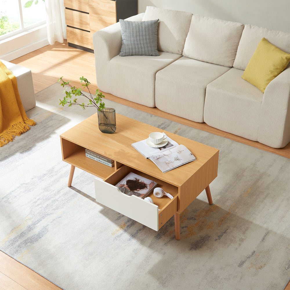 Couchtisch Bordkak mit Schublade 100x48x45 cm Eicheoptik/Weiß [en.casa]