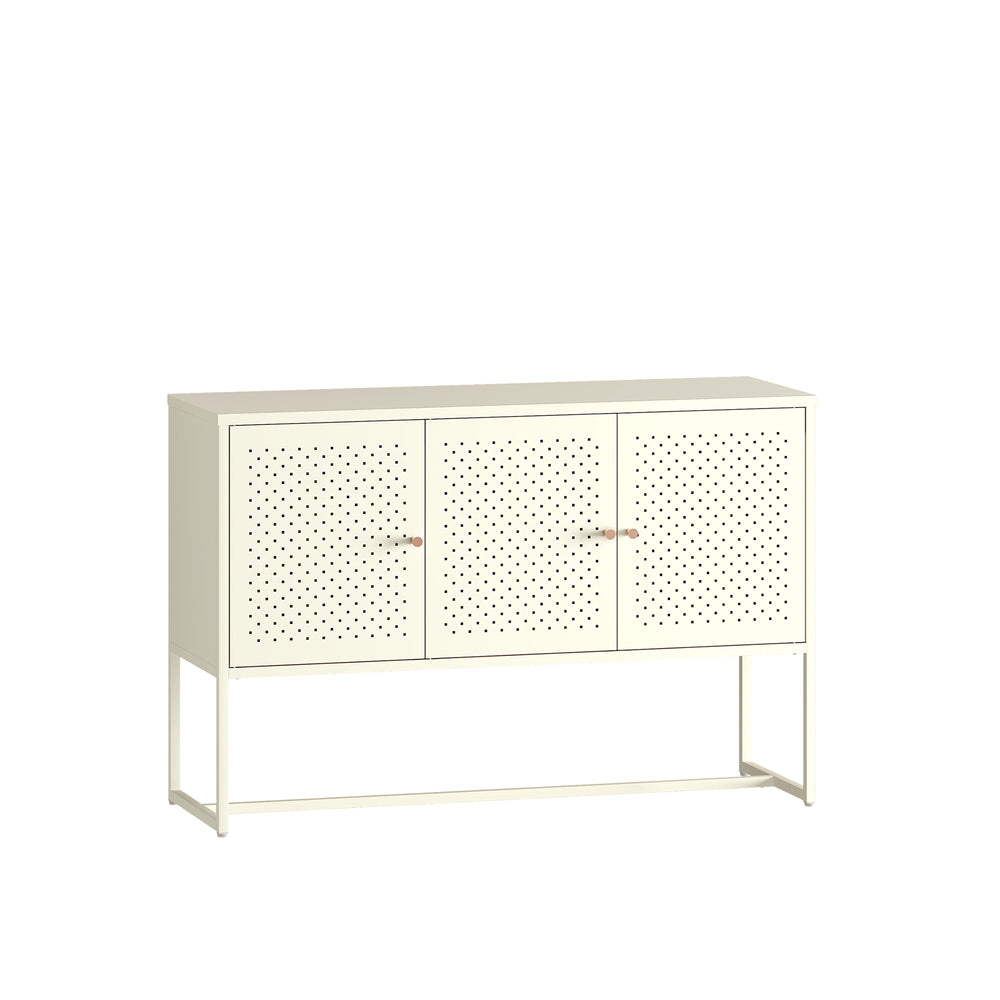 Credenza Viitasaari Mobile Contenitore Stretto a 3 Ante con Ripiani 120 x 40 x 80 cm - Bianco Crema [en.casa]