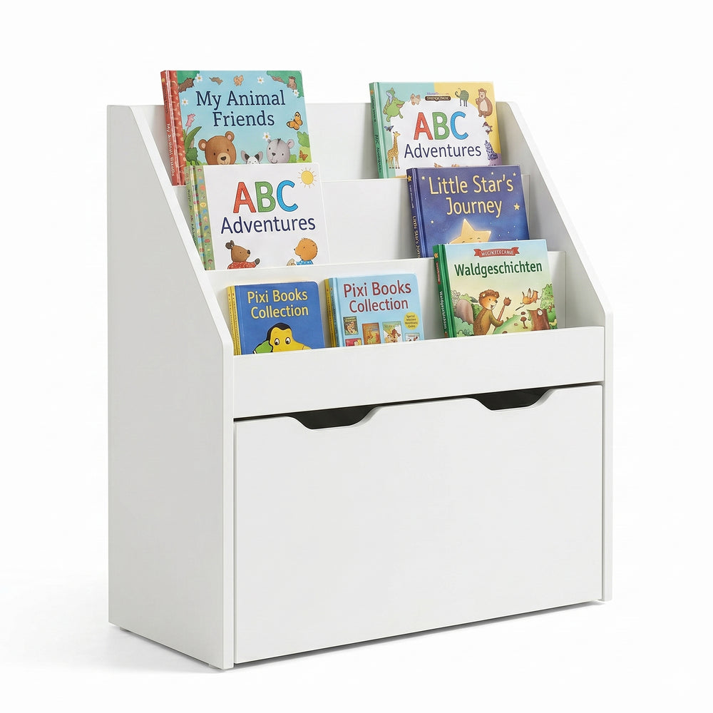 Libreria a Scaletta Sirlstalo per Cameretta Scaffale con 3 Scomparti e Cassetto a Rotelle 70 x 63 x 30 cm - Bianco [en.casa] 