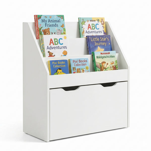 Libreria a Scaletta Sirlstalo per Cameretta Scaffale con 3 Scomparti e Cassetto a Rotelle 70 x 63 x 30 cm - Bianco [en.casa] 