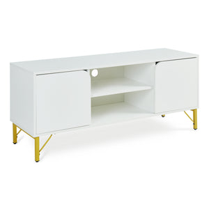Mobile Porta TV Reyri a 2 Ante e 2 Vani Aperti 120 x 39 x 52 cm - Bianco/Dorato [en.casa]