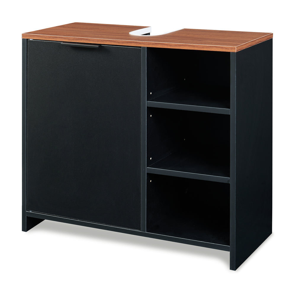 Mobile Sottolavabo Trond con Anta e 3 Vani Aperti 60 x 66 x 30 cm - Nero / Effetto Noce [en.casa]