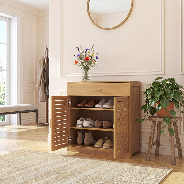 Scarpiera Aarela a 2 Ante con Cassetto e 3 Ripiani in Bambù Naturale 67 x 66 x 34 cm [en.casa]