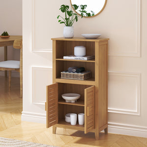 Mobile Contenitore Rirg a 2 Ante e Scomparti Aperti in Bambù Naturale 92 x 50 x 25 cm [en.casa]