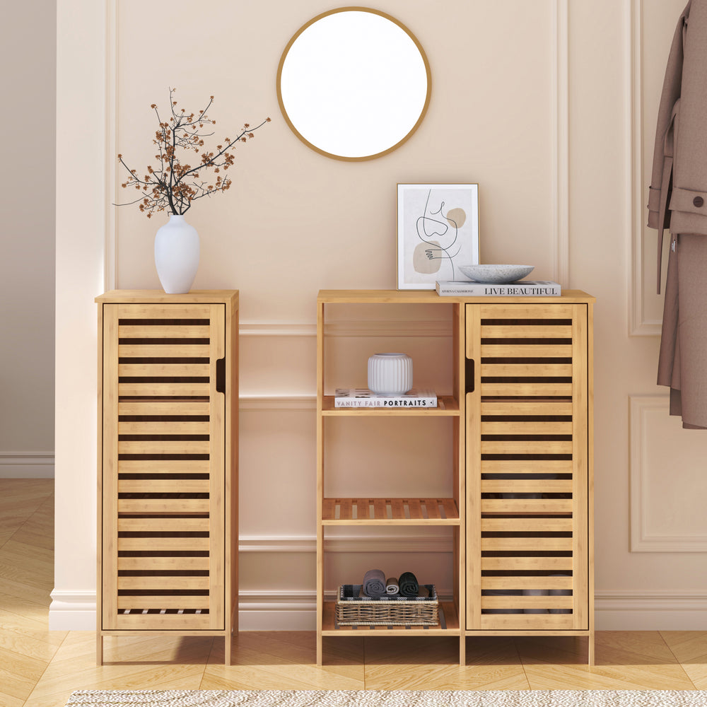 Mobile Contenitore Hakseri a 2 Elementi con Ante e Vani Aperti 87 x 99 x 33 cm in Bambù Naturale [en.casa]