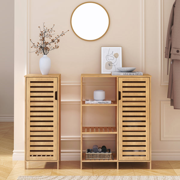 Mobile Contenitore Hakseri a 2 Elementi con Ante e Vani Aperti 87 x 99 x 33 cm in Bambù Naturale [en.casa]