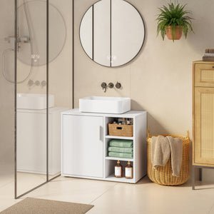 Mobile Sottolavabo Kulaik da Bagno ad Anta e 3 Scomparti Aperti 51 x 60 x 32 cm - Bianco [en.casa] 