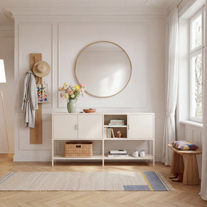 Credenza Bassa Kliri Madia con Ripiano e 6 Scomparti 160 x 40 x 80 cm - Bianco Crema [en.casa]