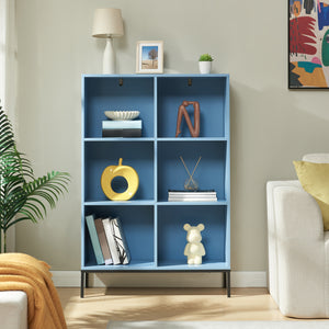 Libreria Colwyn con 6 Ripiani Scaffale da Terra 120 x 80 x 30 cm - Blu [en.casa]