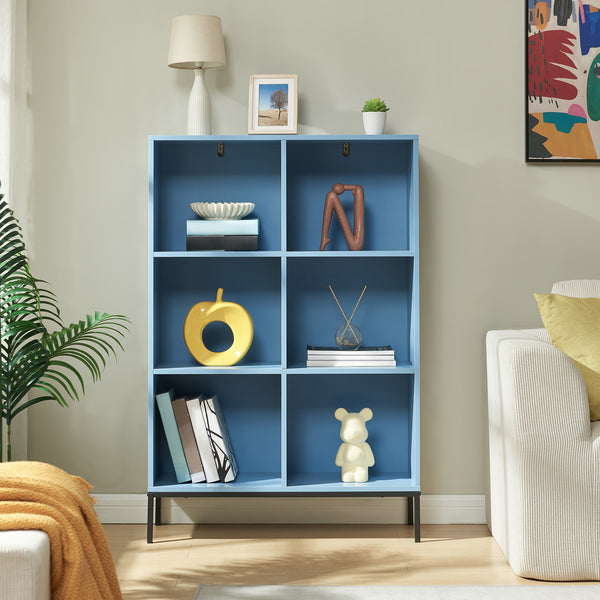Libreria Colwyn con 6 Ripiani Scaffale da Terra 120 x 80 x 30 cm - Blu [en.casa]