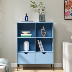 Libreria con 2 cassetti Colwyn 105x80x40 cm Blu [en.casa]