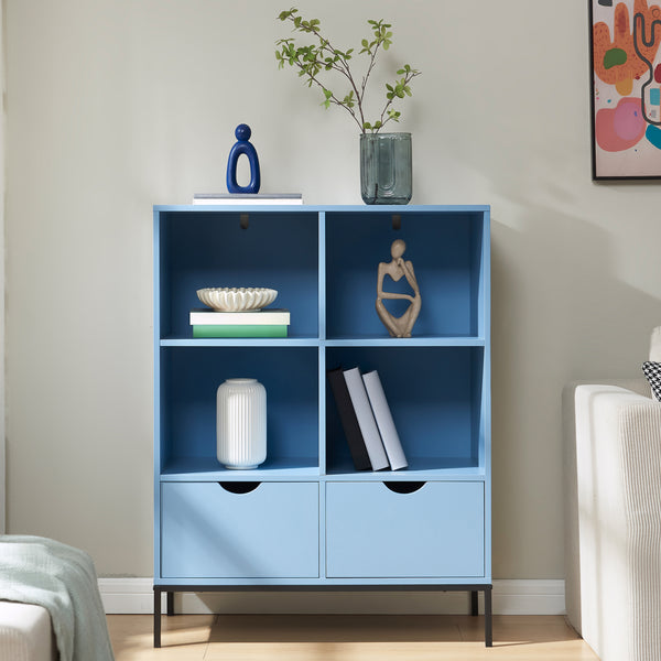 Libreria con 2 cassetti Colwyn 105x80x40 cm Blu [en.casa]