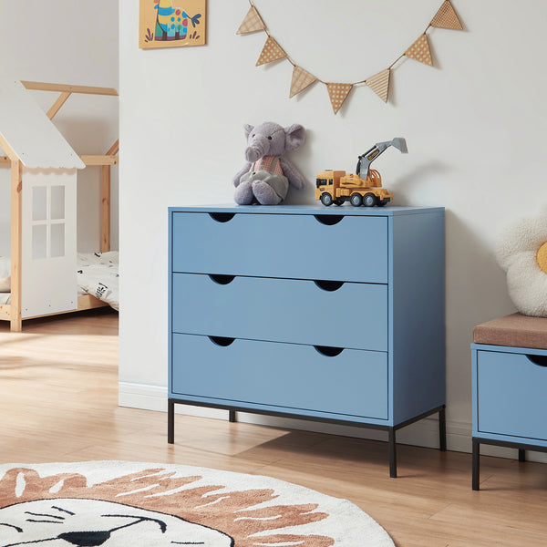 Comò a 3 Cassetti Colwyn Cassettiera Mobile Contenitore 78 x 80 x 40 cm - Blu [en.casa]