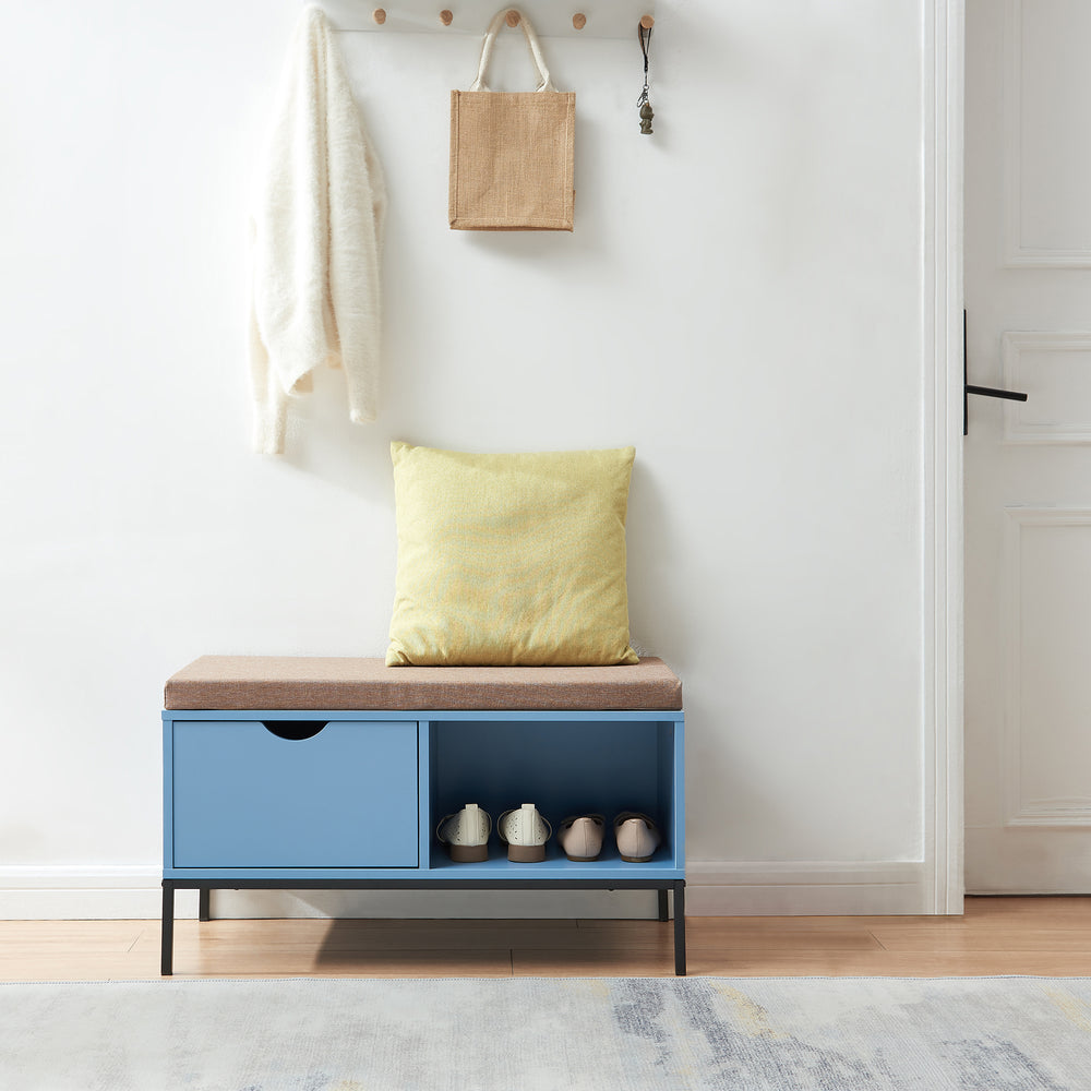 Panca Portascarpe Colwyn con Cuscino Scarpiera con Seduta Imbottita 80 x 40 x 45 cm - Blu [en.casa]