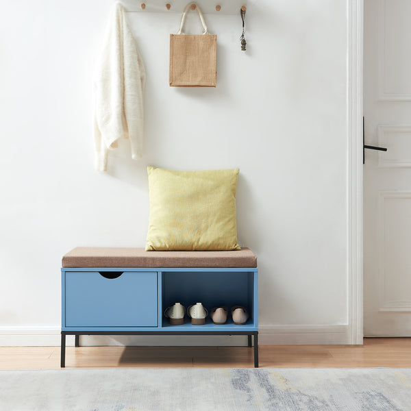 Panca Portascarpe Colwyn con Cuscino Scarpiera con Seduta Imbottita 80 x 40 x 45 cm - Blu [en.casa]