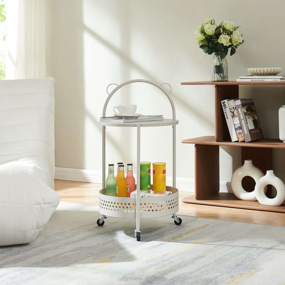 Carrello Portaoggetti Jässaatka a Rotelle Tavolino Rotondo in Acciaio con 2 Ripiani 76 x Ø40 cm - Grigio [en.casa]