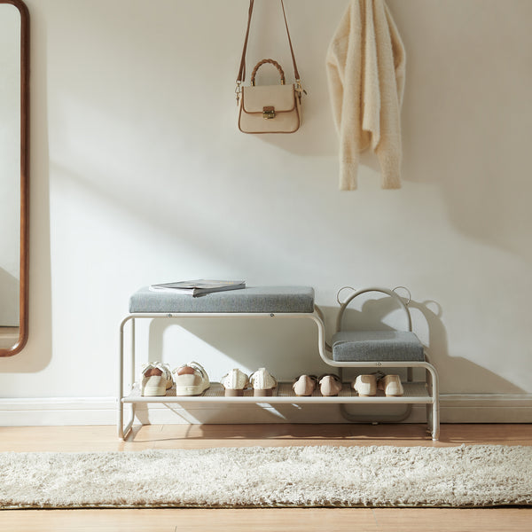 Panca Portascarpe Jässaatka con Sgabello per Bambini 100 x 32 x 46 cm - Grigio [en.casa]