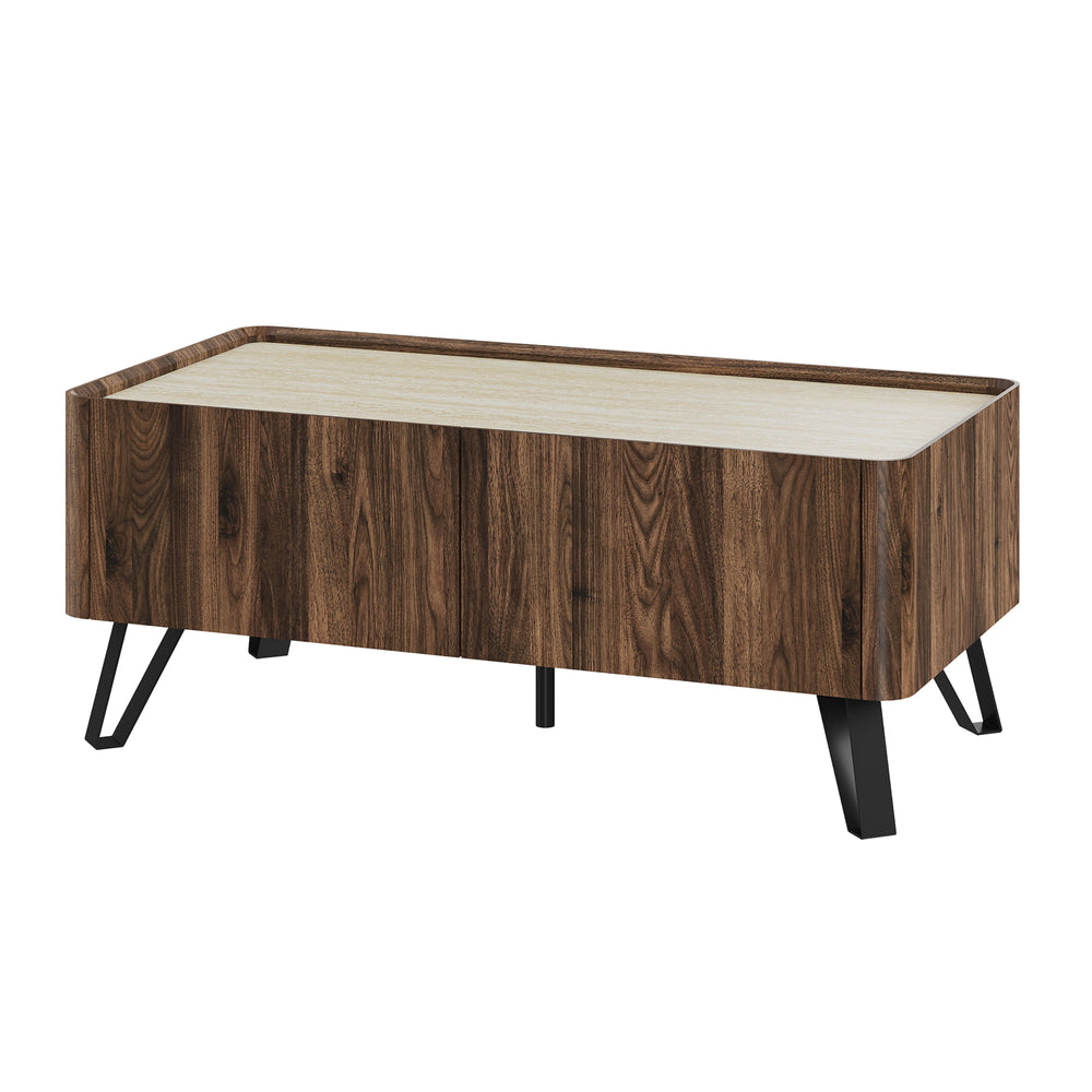 Tavolino da Salotto Trorlon con 2 Cassetti 100x50x40 cm - Effetto Noce/Travertino [en.casa]