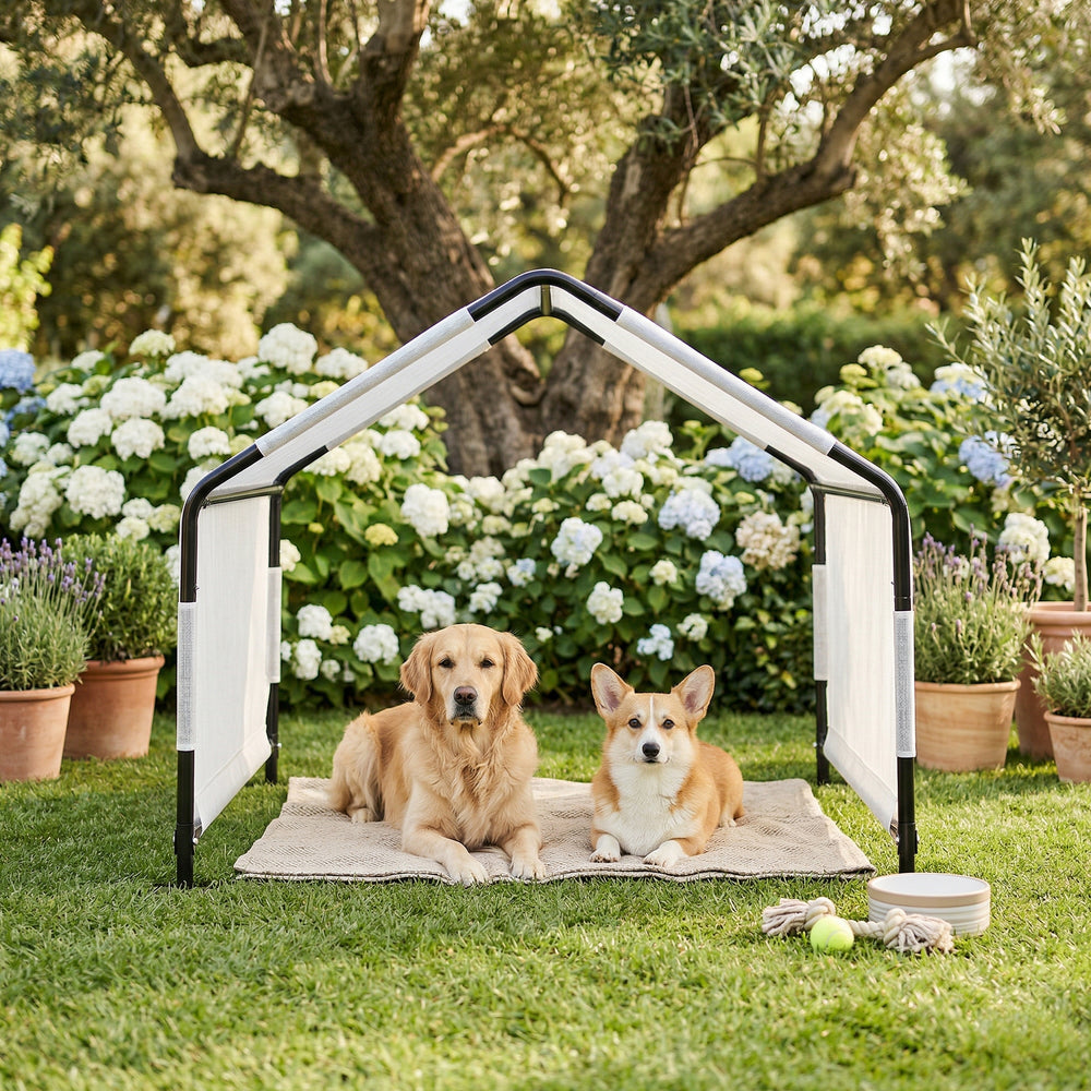 Tenda da Esterno Valevali per Cani Cuccia Impermeabile 122 x 122 x 90 cm - Nero/Bianco [en.casa]
