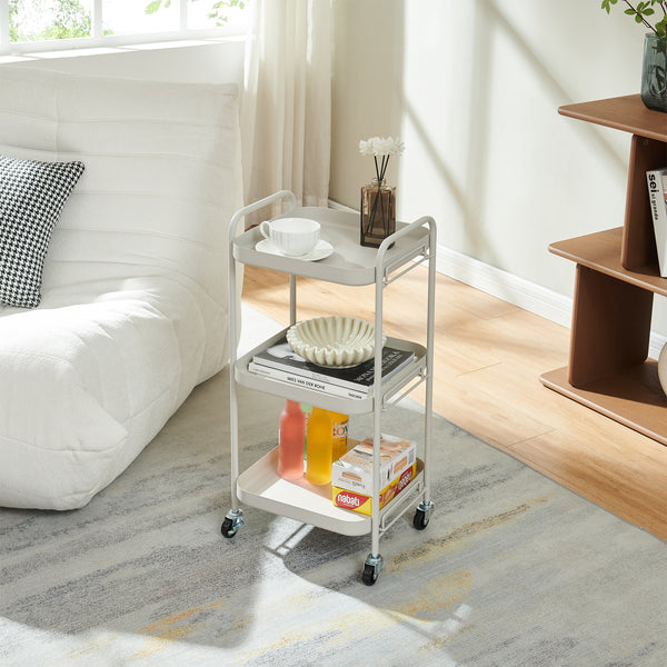 Carrello di Servizio Kelevn Portatutto a 3 Ripiani e Rotelle 67 x 33 x 31 cm in Acciaio - Grigio [en.casa]