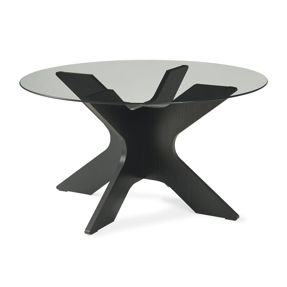 Tavolino Imi con piano in vetro Ø70x35 cm Nero/Grigio [en.casa]