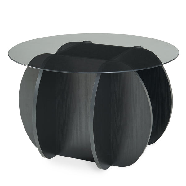 Tavolino Karhuvandi con piano in vetro Ø70x40 cm Nero/Grigio [en.casa]