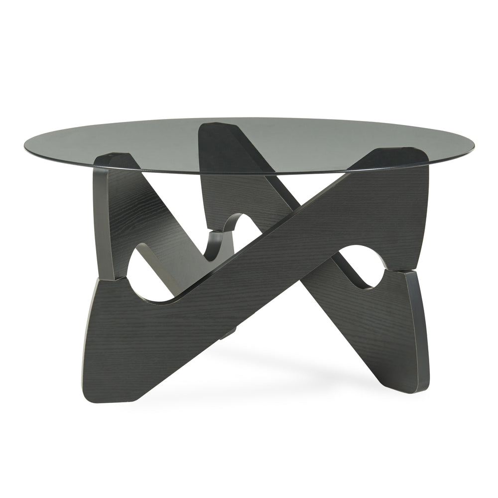 Tavolino da Caffè Reypio con Piano Rotondo in Vetro Fumé (ØxA) 70 x 35 cm - Nero/Grigio [en.casa]