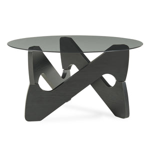 Tavolino da Caffè Reypio con Piano Rotondo in Vetro Fumé (ØxA) 70 x 35 cm - Nero/Grigio [en.casa]