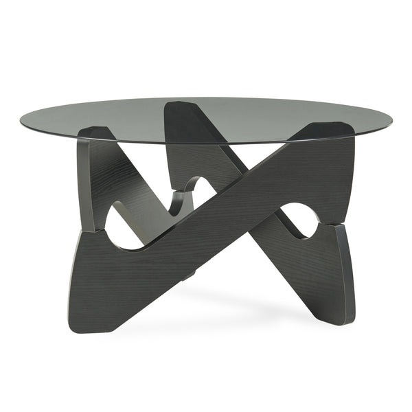 Tavolino da Caffè Reypio con Piano Rotondo in Vetro Fumé (ØxA) 70 x 35 cm - Nero/Grigio [en.casa]