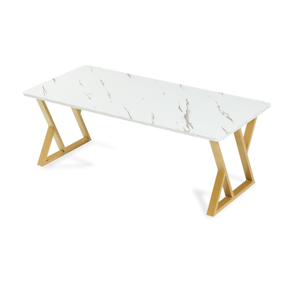 Tavolino da Caffè Nolu con Piano Rettangolare 120 x 60 x 46 cm - Effetto Marmo Bianco/Oro [en.casa] 