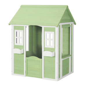 Casetta per bambini Kuoldsvin in legno di abete 144x102x90 cm Verde/Bianco [en.casa]