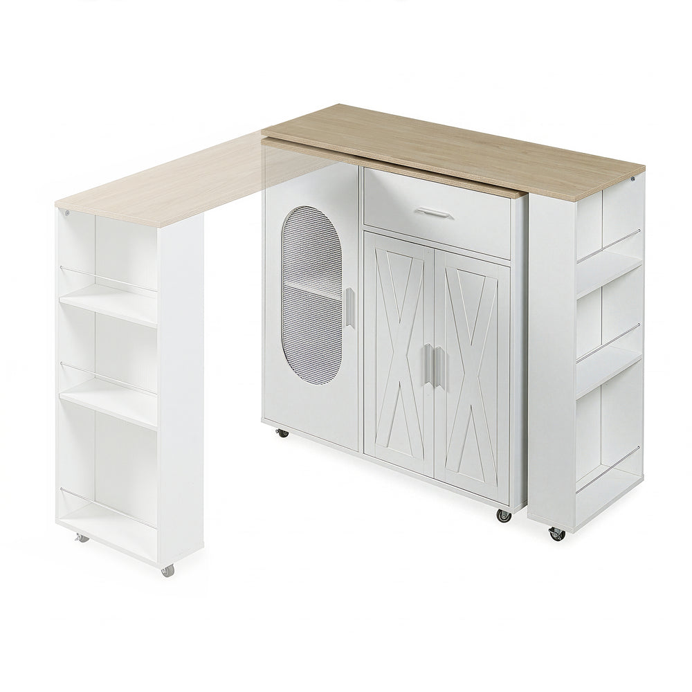 Credenza da Cucina Kudebola con Bancone Estraibile e Girevole 115 x 40 x 94 cm - Effetto Rovere / Bianco [en.casa]