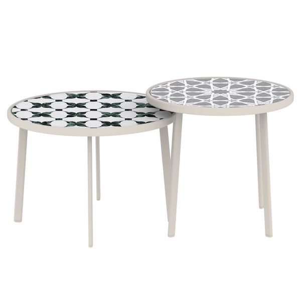 Tavolo da esterno Faeto 2 pz. Piano in vetro Champagne [casa.pro]