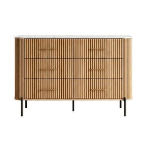 Cassettiera Comò a 6 Cassetti 120x42x78 cm Effetto Rovere / Effetto Marmo Bianco [en.casa] 