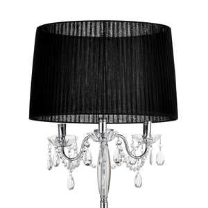 Lampada da Terra con Pendenti Decorativi in Cristalli Artificiali Piantana Dritta con 3 Fonti Luce e Paralume Conico Nero - lux.pro
