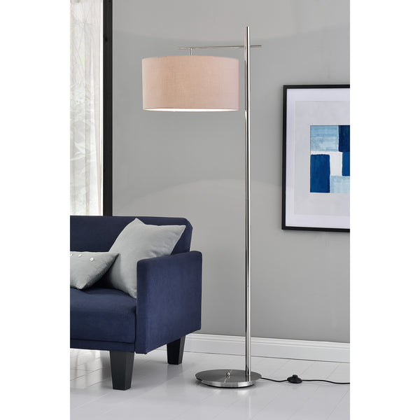 Lampada da Terra Alta 155 cm Lampada a Stelo con Portalampada a Sospensione Piantana con Paralume Cilindrico Pendente - Grigio - lux.pro